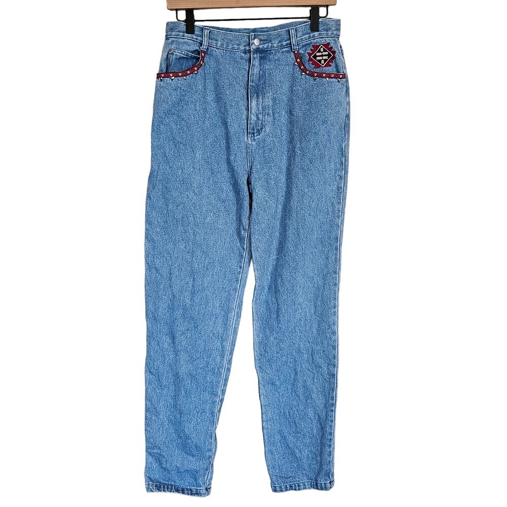 Lew Magram Light Wash Denim Jeans Vintage Women's 10 Southwestern Embellished‎